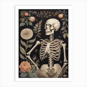 Botanical Skeleton Vintage Flowers Painting (16) Art Print