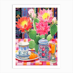 Cactus Painting Maximalist Still Life Devils Tongue Cactus 2 Art Print