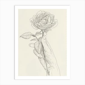 Rose In A Hand Line Drawing 3 Art Print