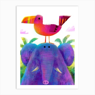 Elephant With Pesky Bird Art Print