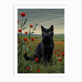 Black Cat In A Field Art Print