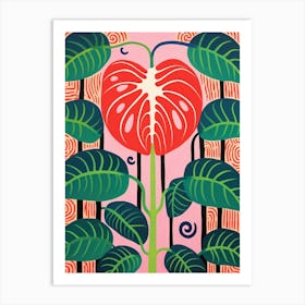 Pink And Red Plant Illustration Monstera Deliciosa 2 Art Print