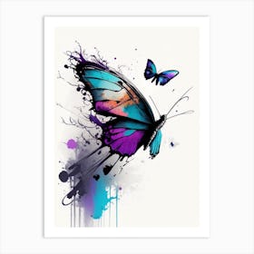 Butterfly Flying In Sky Graffiti Illustration 1 Art Print