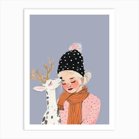 Girl Hugging A Deer Art Print