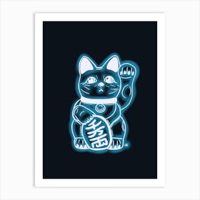 Porcelain Blue Neon Cat Art Print
