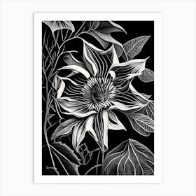 Passionflower Leaf Linocut 1 Art Print