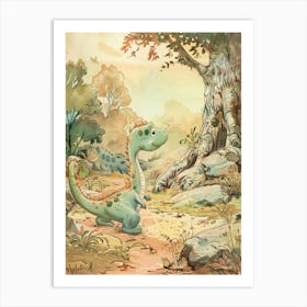 Cute Dinosaur In The Wood Storybook Style Art Print