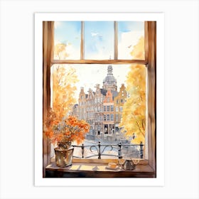 Window View Of Amsterdam Netherlands In Autumn Fall, Watercolour 2 Art Print