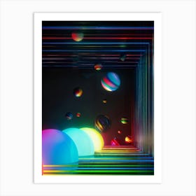 A 3d Portrayal Striking Signals Of Red Green Blue And Yellow Streaming Forth From A Wall As Puls Art Print