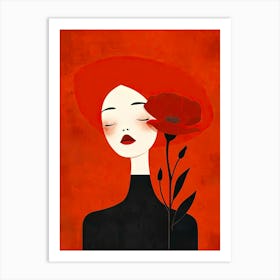 Girl and Red Poppies Art Print