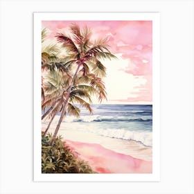 Watercolor Painting Of Anakena Beach, Easter Island 2 Art Print