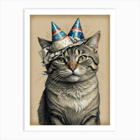 Cat In Party Hat Art Print