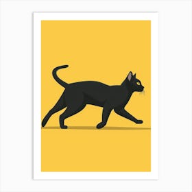 Black Cat On Yellow Background 2 Art Print