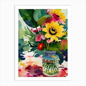 Watercolor Flowers In A Vase Art Print