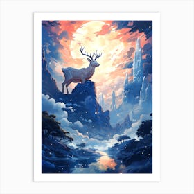 Deer In The Moonlight Art Print