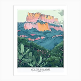 Mount Roraima Venezuela Brazil Color Line Drawing 3 Poster Art Print