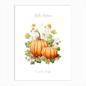 Hello Autumn Cinderella Pumpkin Watercolour Illustration 1 Art Print