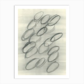 charcoal drawing abstract oval circle shapes grey gray beige hand drawn vintage retro 2 Art Print