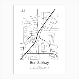 Ben Zakkay,Israel Minimalist Map Art Print