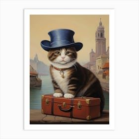 Cute Vintage Cat In A Hat Cat Lover Art Print