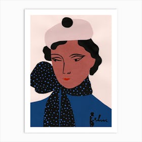 Young Lady With Polka Dot Scarf 1 Art Print