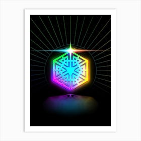 Neon Geometric Glyph in Candy Blue and Pink with Rainbow Sparkle on Black n.0017 Art Print