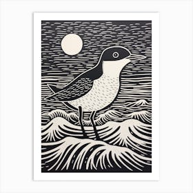 B&W Bird Linocut Dipper 1 Art Print