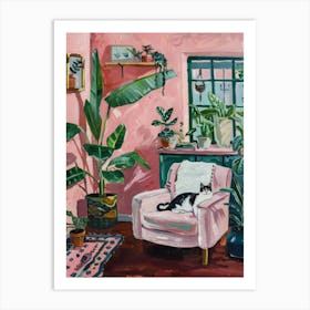 Cat In Pink Chair 4 Art Print