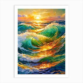 Ocean Waves At Sunset 1 Art Print