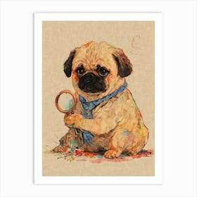 Pug Dog With Magnifying Glass Art Print