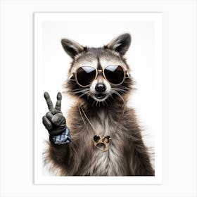 A Guadeloupe Raccoon Doing Peace Sign Wearing Sunglasses 1 Art Print