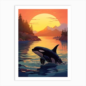 Warm Tones Graphic Design Orca Whale At Sunset 2 Art Print