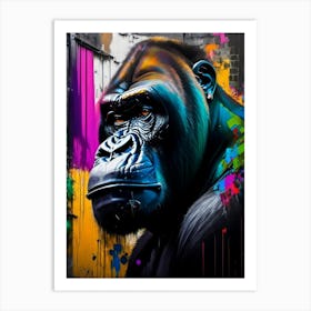 Gorilla In Front Of Graffiti Wall Gorillas Bright Neon 1 Art Print