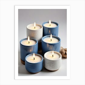 Blue And White Candles Art Print