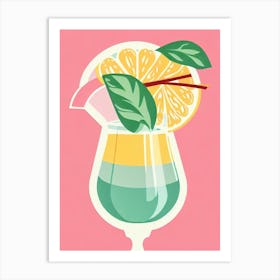 Lemon Drop MCocktail Poster artini Retro Pink Cocktail Poster Art Print