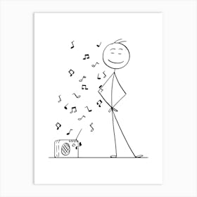 Stick Figure With Music Notes Art Print