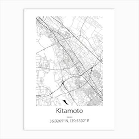 Kitamoto,Japan Minimalist Map Art Print