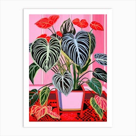 Pink And Red Plant Illustration Chinese Evergreen 7 Art Print