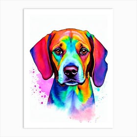 Redbone Coonhound Rainbow Oil Painting Dog Art Print