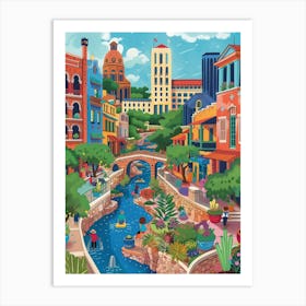 Storybook Illustration Red River Cultural District Austin Texas 3 Art Print