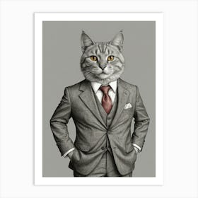 Cat In A Suit 14 Art Print