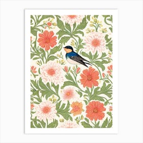 Swallow William Morris Style Bird Art Print