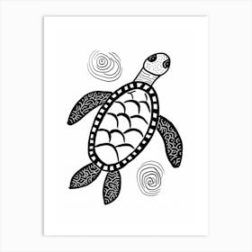 Geometric Sea Turtle Black And White  Art Print