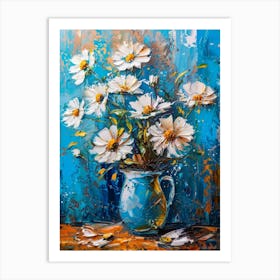 Daisies In A Blue Vase Art Print