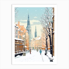 Vintage Winter Travel Illustration Krakow Poland 2 Art Print