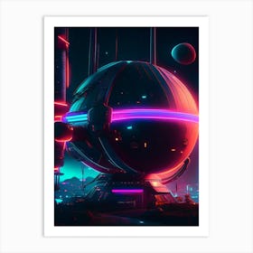 Satellite Neon Nights Space Art Print