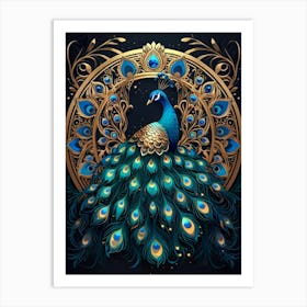 Peacock On A Black Background 1 Art Print