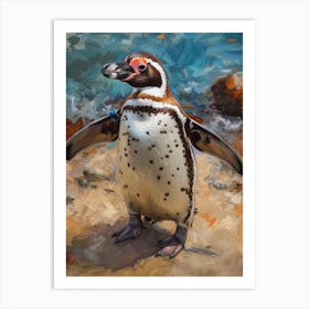Galapagos Penguin Volunteer Point Colour Block Painting 4 Art Print
