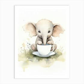 Elephant Painting Drinking Tea Watercolour 2 Art Print