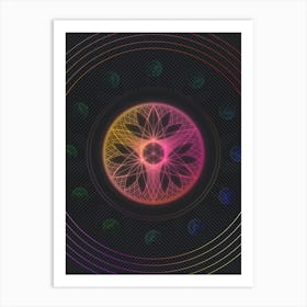 Neon Geometric Glyph in Pink and Yellow Circle Array on Black n.0177 Art Print